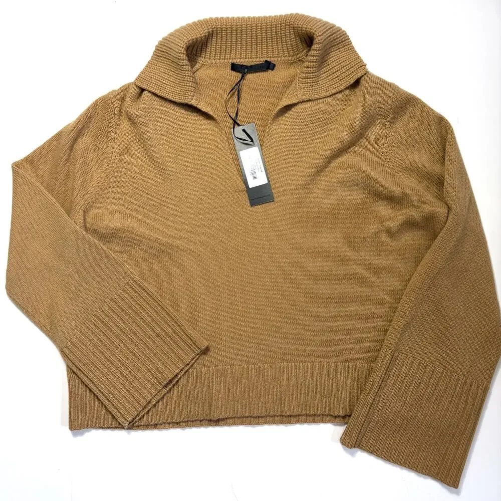 Jenni Kayne NWT Cashmere Frances Polo Sweater Camel Size XL 100% Cashmere
